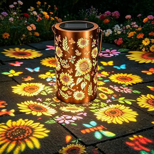 Mothers Day Gift for Mum Grandma Outdoor Coloured Solar Light, Colourful Hanging Garden Decoration Sunflower Light, IP65 Waterproof Metal Retro LED Solar Lamp, Balcony Patio Table Lawn Patio Camping