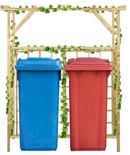 sephironlbb Pergola en bois de pin imprégné vert pour 2 poubelles 140 x 80 x 168 cm avec treillis comme tuteur pour roses et plantes grimpantes pour jardin, balcon, terrasse