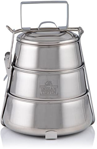 Indian-Tiffin 3 Tier Pyramid Stainless Steel Tiffin Box, Silver
