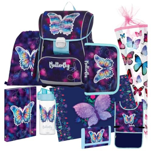 Butterfly SCHULRANZEN RANZEN Tornister 9 Teile Set Federmappe Schultüte 85 cm Schmetterling mit Sticker-von-Kids4shop