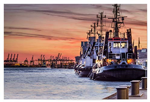 artboxONE Poster 90x60 cm Städte Abends im Hafen Hamburg hochwertiger Design Kunstdruck - Bild Hafen Boot Elbe