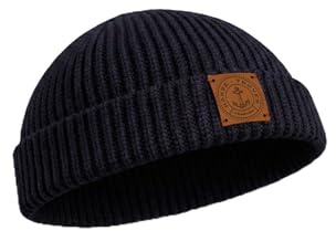 Hanse-Troyer: Strickmütze/Dockermütze 100% Merinowolle Hochwertige Winter Mütze - riecht Nicht, kratzt Nicht, wärmt und isoliert. (Marineblau)