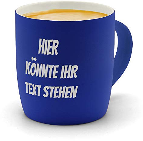 printplanet® Kaffeebecher mit Gravur – personalisierte SoftTouch Tasse Blau – Wunschtext eingraviert – Keramik-Becher mit edler Oberfläche – 300 ml – Geschenk für Büro & Zuhause