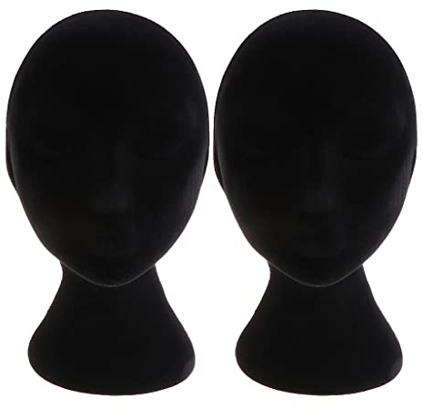2X Weibliche Schaum Mannequin Styroporkopf Mannequin-Kopf-Display Schwarzer Kopf Puppe Kopf Modell Perücken Brille Display Schwarz