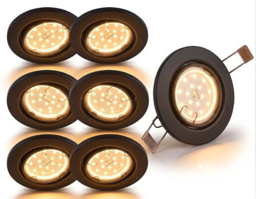 Trango 6er Pack Einbaustrahler 6729-065MOSD in matt schwarz rund inkl. 6x dimmbar LED Modul in 3 Stufen dimmbar nur 30mm Einbautiefe Deckenleuchte Einbauspots