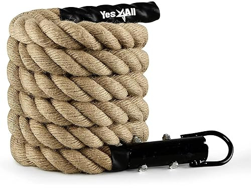 Yes4All Corda da arrampicata da palestra con moschettone, diametro 38 mm, per fitness e allenamento della forza, esercizi di crossfit e allenamenti a casa, corda sportiva per allenamento della forza,