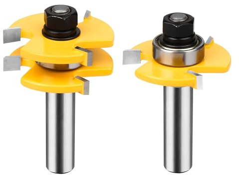BAIDETS 1/2 Tongue and Groove Router Bits - Set of 2Pcs 1/2 Inch Shank Router Bit Set 3 Teeth Adjustable T Shape Wood Milling Cutter