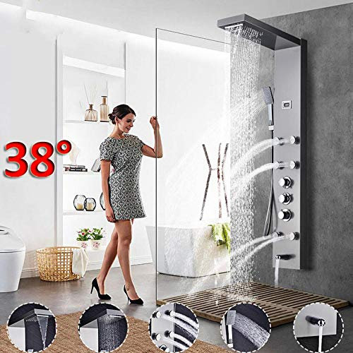 Thermostat-Duschpaneel Nickel gebürstet Regenfall Wasserfall Duscharmatur Massage SPA Jets Drei Griffe Mischbatterie