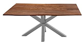 SAM Esszimmertisch 140x80cm Quincy, echte Baumkante, Akazienholz nussbaumfarben, massiver Baumkantentisch mit Spider-Gestell Silber