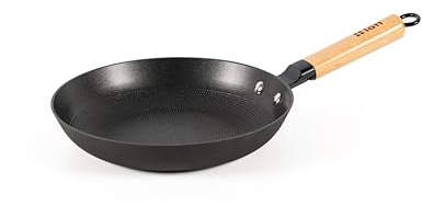lätt Home Sartén Hierro Fundido Antiadherente 24 cm Diámetro Aptos para Cocina de Inducción Vitrocerámica Gas Horno Parrilla Lavavajillas - Mango Madera Clara Removible - Libre de PFOA