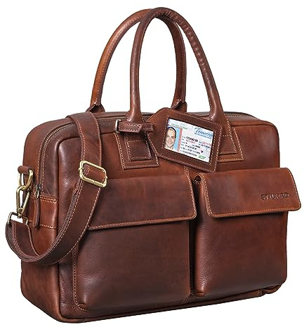 STILORD Carlo Große Umhängetasche Leder Lehrertasche Aktentasche Schultertasche Reise Beruf Freizeit 15,6 Zoll Laptop College Bag Arbeit Büro Farbe:Cognac - braun