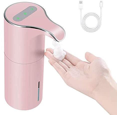 Dispenser Sapone Automatico in Schiuma, 450ml Dispenser di Disinfettante Mani Automatico Touchless, Dosatore Sapone a Sensore Infrarossi per Bagno Cucina, 2 Volumi di Schiuma Regolabile Pink