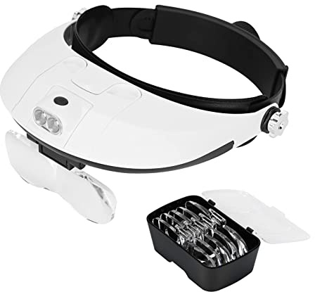 Lychee lente d'ingrandimento per la testa con luce LED, luce vivavoce, zoom da 1 a 3,5x, con 6 lenti rimovibili, lente d'ingrandimento per la testa con luce, per lettura,riparazione di orologi