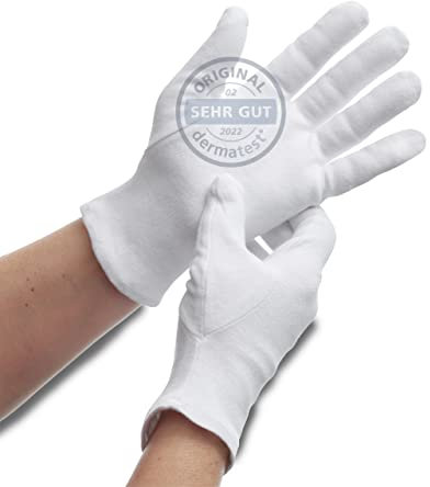 DarBene Baumwollhandschuhe Soft 1 Paar-S, Dermatest: Sehr Gut, 100% Baumwolle, Trikothandschuhe, Stoffhandschuhe für Handmasken, perfekte Passform, weiß