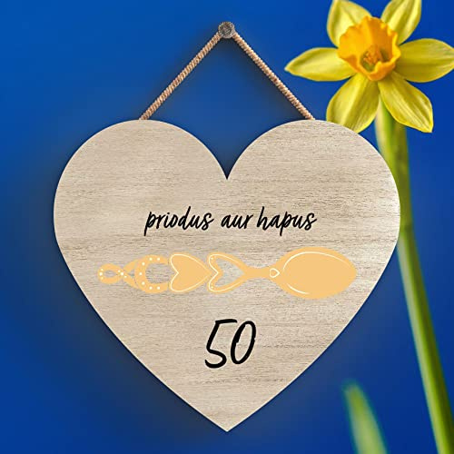 Global Designs 50Th Wedding Anniversary Welsh Love Spoon Wooden Heart Hanging Plaque