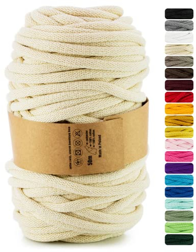 Netuno 1x Flechtkordel 9mm Elfenbein 50m für DIY-Deko & Blumenampeln | Baumwollkordel mit Naturkern · weich & hautfreundlich – für Traumfänger, Teppiche, Körbe & Puffs