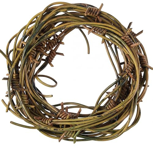 Taiyin 4 Pcs 32.8 Foot Fake Barbed Wire Rusted Western Props Decor Plastic Faux Wire Wreath Ornaments for Cowboy Cowgirl Party(Rust Red)