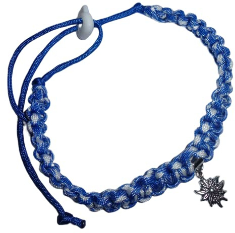 Hundehalsband Halskette Hund Halsband Tau geflochten Trachten Edelweiß Größe S M L XL XXL (Blau Weiß)