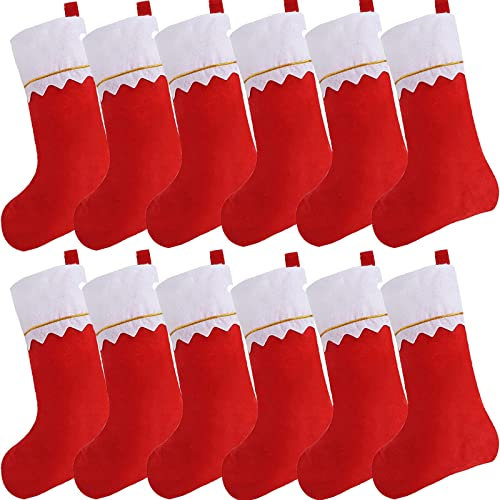 Weihnachtsstrumpf 12 Nikolausstiefel Deko Kamin Christmas Stocking weiß Rot Strumpf zum befüllen und aufhängen groß Ideale Weihnachtsdekoration Weihnachtsbaumschmuck Tischdekoration Weihnachtsstrümpfe