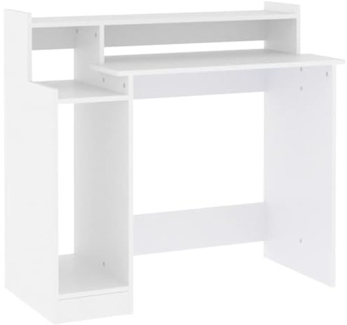vidaXL Escritorio con luz LED Madera contrachapada Blanco 97x45x90 cm