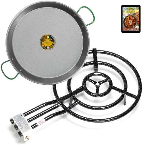 COMBOI Poêle à paella au gaz butane 60 cm, poêle à paella 70 cm et livre de recettes numérique, brûleur à gaz à trois fils.