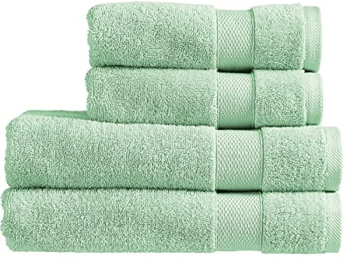 Christy Refresh Bath Towel Set | Set of 4 | 2 Bath 2 Hand | Quick Dry | Gentle Pastel Tones | Soft Absorbent Bathroom Towels | 100% Cotton 550GSM | Cucumber Green
