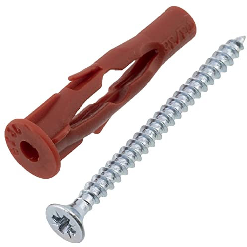 AERZETIX - C65058 - Lot de 25 chevilles 6x35 mm pour plaque de plâtre/béton cellulaire + 25 vis Ø3.5x45 mm à tête fraisée - en nylon/métal - béton brique outil fixation matériaux creux travaux perçage