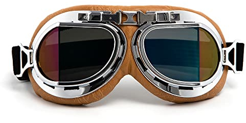 evomosa Motorradbrille Vintage Winddichte Sand Prevention Staubdicht Motorradbrillen für Männer Frauen Reiten Brillen,Blaue Linse
