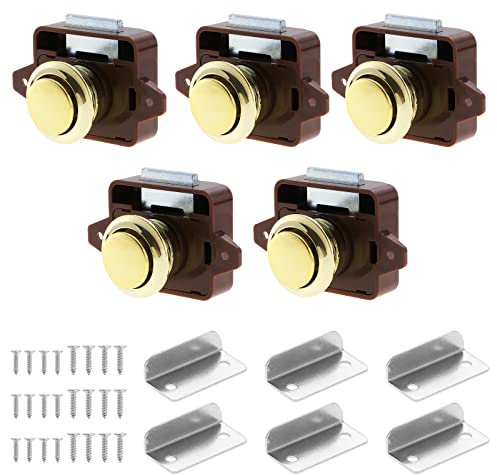5 Stück Push Lock Button Catch, Cabinet Lock Catch und Push Button Catch, Keyless Wohnmobil Verriegelung für Wohnmobile, Yachten, Boote, RV Camping Schrank, Wohnwagen (Braun)