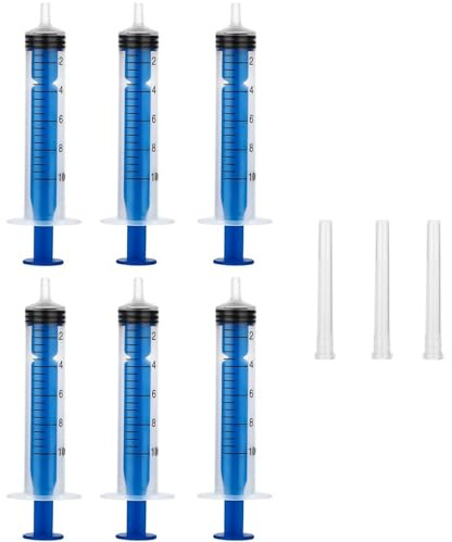 6 Stück Spritze 10ml, Spritze Ohne Nadel, Einwegspritzen und Deckel | Stumpfe Kanüle für präzises Dosieren, geeignet für Hobby, DIY, Tierfütterung, Garten, Klebstoff und Flüssigkeitsabfüllung