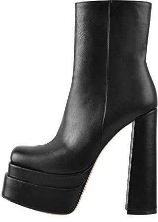 Only maker Kurzschaft Stiefel Stretch Boots für Damen Ankle High mit Plateau Blockabsatz Stiefeletten Schwarz 45 EU