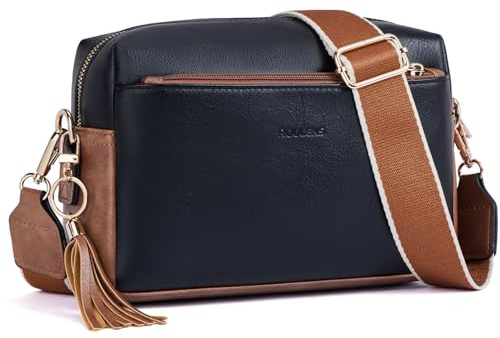 Roulens Damen Handy Umhängetasche,Veganem Leder Crossbody Schultertasche,Breiter Riemen Abendtasche mit drei Reißverschlussfächern Handtaschemit mit Kartenschlitz Verstellbar Abnehmbar Schultergurt