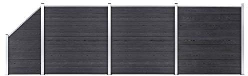 Camerina WPC Zaun-Set 3 Quadrate + 1 Schräge 619x186 cm Grau Sichtschutzzaun Palisadenzaun Zaun Sichtschutz Gitter Gartenzaun Komplettset