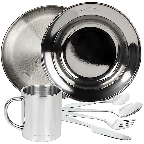 Black Snake® Camping Set - Edelstahl Teller & Tasse mit Besteck