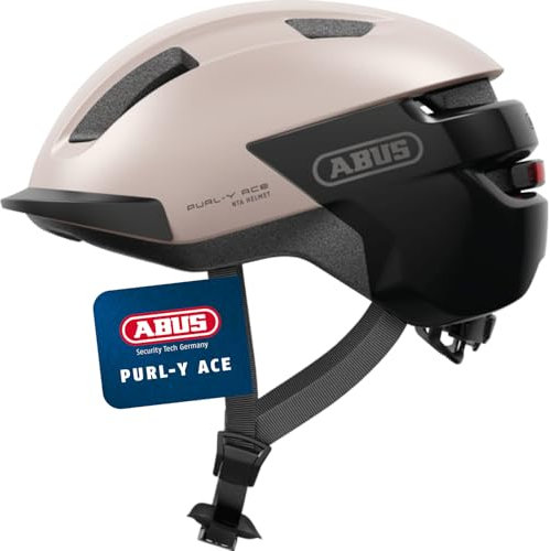 ABUS Fahrradhelm Purl-Y ACE mit LED-Licht – geeignet Fahrten auf E-Bike und S-Pedelec – Trendiger NTA-Schutzhelm für Erwachsene und Jugendliche – Beige, Größe S