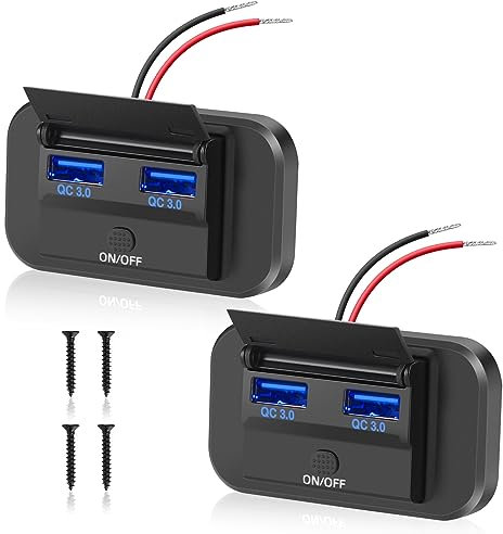 Thlevel 12V USB Steckdose Ladebuchse Auto Ladegerät 36W Dual QC3.0 Handy Schnellladung Wasserdicht mit Schalter für 12V-24V VKFZ Wohnmobil Boot