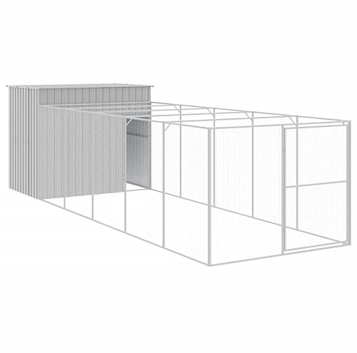 vidaXL Hundkoja med gård ljusgrå 214x661x181 cm galvaniserat stål, hundhus, hund koja, utomhuskennel, hund hus, hund kojor, utomhuskennlar, hundgård