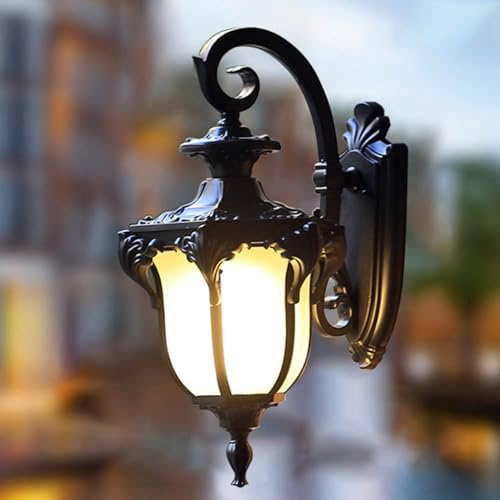 Mengjay Draussen Schwarz Wandleuchte Aussen Wandlampe wasserdichte IP44 Retro E27 Terrassenlampe Aluminium und Glasschirm Außenlampe für Garten Balkon Flur Haus Eingan (G)