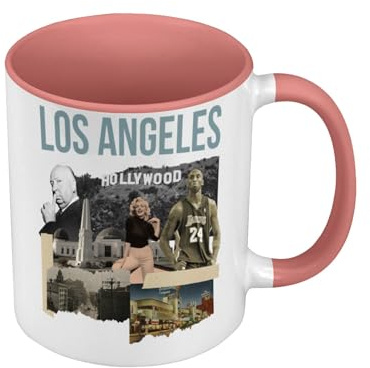 Fabulous Mug de Couleur Qualité Premium Rose - Los Angeles Vintage Collage Californie Etats Unis Voyage - Tasse avec anse et intérieur de couleur