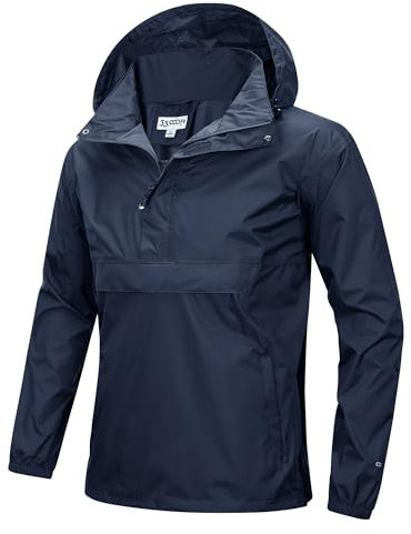 33,000ft Herren Regenjacke Leichter Wasserdichter Packbarer Pullover mit Kapuze und Reflektor für Fahrrad Wandern Outdoor, Dunkelblau M