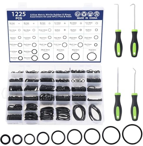 Habwea 1225 PCS Rubber O Rings Set 32 Size Universal O-Ring Assortment Kit with Pick & Hook for Mixer Taps Automotive Faucet Pressure Washers Plumbing Sealing Repair,Air or Gas Connections Oil Seal