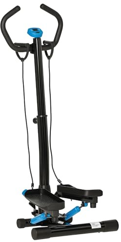 HOMCOM Stepper con Manubrio Regolabile, Impugnature Antiscivolo ed Elastici, Step Fitness con Monitor LCD per Casa e Palestra, Blu e Nero