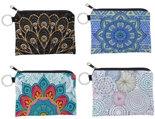 Spldsun 4 Stück Mini Geldbeutel, Mini Print Canvas Purse, Kleiner Beutel Mit ReißVerschluss, für Die Aufbewahrung Von Kleingeld, MüNzen Oder Kosmetika（12 X 9.5cm）