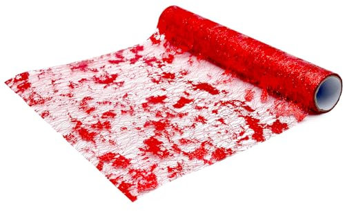 We Moment Zone Tischläufer Rot,Rot Tischdecken Dekostoff,Tischband aus Organza,Polyester Tisch läufer Tischdeko für Advent Karneval Taufe Geburtstage Hochzeit zu besonderen Anlässen 43 cm×10M