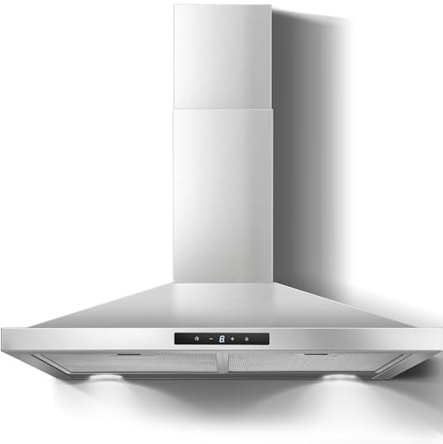 Zomagas Range Hood 30 inch Stainless Steel, Wall Mount kitchen Hood Ducted/Ductless Convertible, Vent Hood w/ 3 Speeds, Touch Control, 5-Layer Mesh Filters, Energy-Saving LED Lights