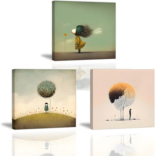 Piy Painting Cuadro en Lienzo de Chica Linda, Cuadros Abstracto, Impresiones de Lienzo Arte Enmarcado, Cuadro Decoracion Cuadros Modernos para Salón Oficina Escaleras Sala de Yoga 3 piezas 30x30cm
