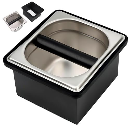Palmcee Coffee Knock Box, Stainless Steel Removable Coffee Grounds Bin, Coffee Grounds Knock Box with Noise Reduction Rubber Ring and Non-Slip Base for Knocking Filter(19.5 * 17.5 * 12.4cm, Black)