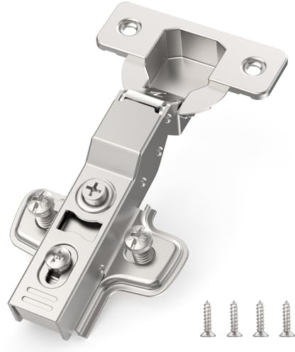 Furniware Lot de 20 charnières rétractables couvrantes partielles 3D avec fermeture souple – Angle 45 ° – 105 °, auto-verrouillables, nickel satiné, Clip-On, acier inoxydable pour portes d'armoire