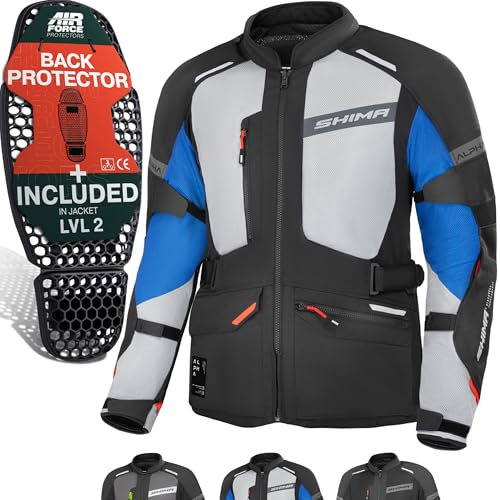 SHIMA ALPHA Chaqueta Moto Hombre AIRFORCE Protector Espalda Cazadora Motociclista Chaquetas Protecciones Impermeable Traje de Moto Armadura Cazadoras Motoero Invierno (Masculinos, Azul, XXL)