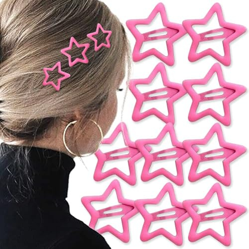 10 Stück Rosa Stern Haarspangen Damen Haarclips Haarklammer Klein Sterne Haarspange Hair Clips Pink Star Hair Clip Haarschmuck Mädchen Haarklammern Hair Accessories Women Haarclip